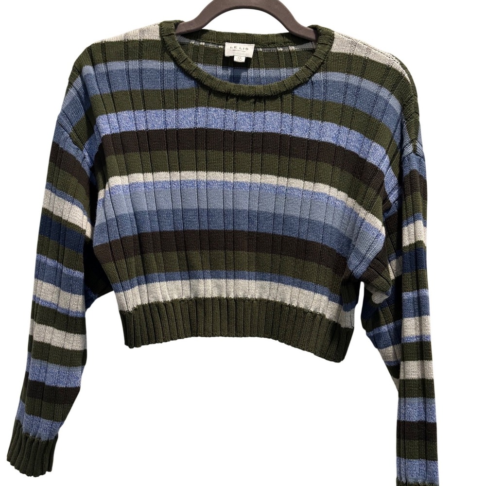 Le Lis Collection Striped Cropped Sweater Womens XS Green Blue Ribbed IWT3182